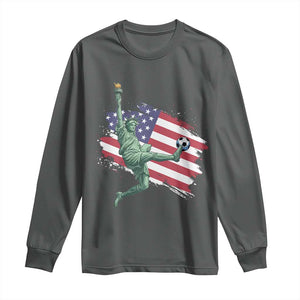 Funny Statue Of Liberty Playing Soccer Long Sleeve Shirt New Yorker Fan Gift TS12 Dark Heather Print Your Wear