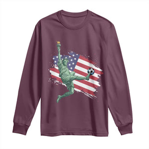 Funny Statue Of Liberty Playing Soccer Long Sleeve Shirt New Yorker Fan Gift TS12 Maroon Print Your Wear