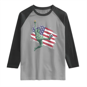 Funny Statue Of Liberty Playing Soccer Raglan Shirt New Yorker Fan Gift TS12 Sport Gray Black Print Your Wear