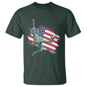 Funny Statue Of Liberty Playing Soccer T Shirt New Yorker Fan Gift TS12 Dark Forest Green Print Your Wear