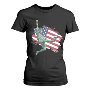 Funny Statue Of Liberty Playing Soccer T Shirt For Women New Yorker Fan Gift TS12 Black Print Your Wear