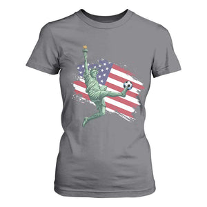 Funny Statue Of Liberty Playing Soccer T Shirt For Women New Yorker Fan Gift TS12 Charcoal Print Your Wear