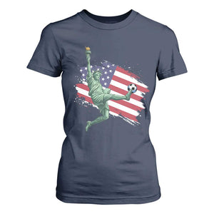 Funny Statue Of Liberty Playing Soccer T Shirt For Women New Yorker Fan Gift TS12 Navy Print Your Wear