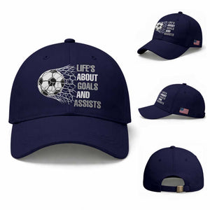 Funny Life Is About Goals And Assists Baseball Cap Soccer Lover TS12 Baseball Cap Universal Fit Dark Blue Print Your Wear