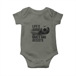 Funny Life Is About Goals And Assists Baby Onesie Goalkeepers Gifts TS12 Military Green Print Your Wear