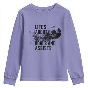 Funny Life Is About Goals And Assists Youth Sweatshirt Goalkeepers Gifts TS12 Violet Print Your Wear