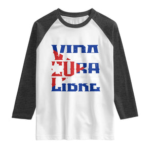 Viva Cuba Libre Raglan Shirt Cuban Freedom Supporter TS12 White Heather Charcoal Print Your Wear