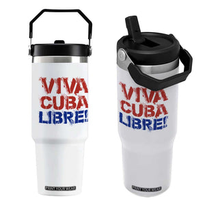 Viva Cuba Libre Flip Straw Tumbler SOS Cuba Stand With Freedom Movement TS12 One Size: 30 oz White Print Your Wear