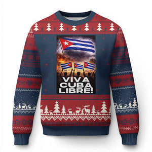 Viva Cuba Libre Ugly Christmas Sweater Cuban Freedom Protest TS12 Navy Red Print Your Wear
