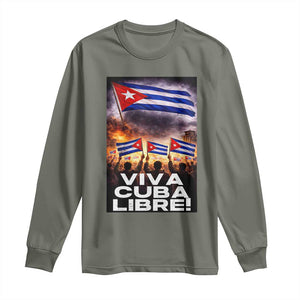 Viva Cuba Libre Long Sleeve Shirt Cuban Freedom Protest TS12 Military Green Print Your Wear