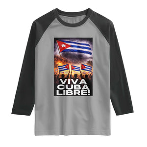 Viva Cuba Libre Raglan Shirt Cuban Freedom Protest TS12 Sport Gray Black Print Your Wear