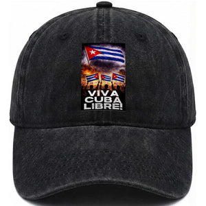 Viva Cuba Libre Washed Cotton Baseball Cap Cuban Freedom Protest TS12 Washed Cap Universal Fit Black Print Your Wear