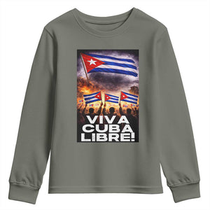 Viva Cuba Libre Youth Sweatshirt Cuban Freedom Protest TS12 Military Green Print Your Wear