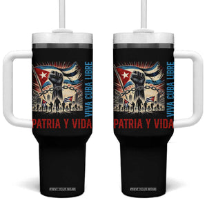 Cuban American Pride Tumbler With Handle Viva Cuba Libre Supporter TS12 One Size: 40 oz Black Print Your Wear