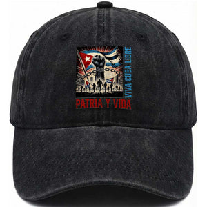 Cuban American Pride Washed Cotton Baseball Cap Viva Cuba Libre Supporter TS12 Washed Cap Universal Fit Black Print Your Wear