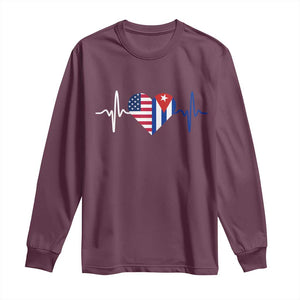 Heartbeat Cuba USA Long Sleeve Shirt Cuban American Pride TS12 Maroon Print Your Wear