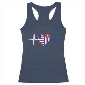 Heartbeat Cuba USA Racerback Tank Top Cuban American Pride TS12 Navy Print Your Wear