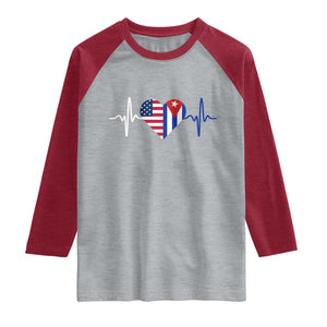 Heartbeat Cuba USA Raglan Shirt Cuban American Pride TS12 Heather Gray Heather Red Print Your Wear