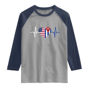 Heartbeat Cuba USA Raglan Shirt Cuban American Pride TS12 Sport Gray Navy Print Your Wear