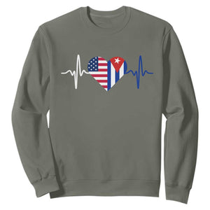 Heartbeat Cuba USA Sweatshirt Cuban American Pride TS12 Military Green Print Your Wear