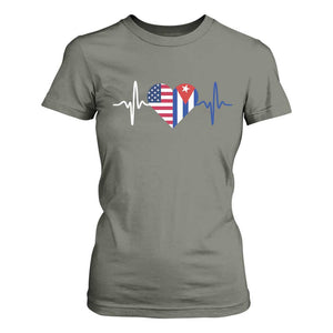 Heartbeat Cuba USA T Shirt For Women Cuban American Pride TS12 Military Green Print Your Wear