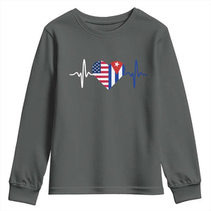 Heartbeat Cuba USA Youth Sweatshirt Cuban American Pride TS12 Dark Heather Print Your Wear