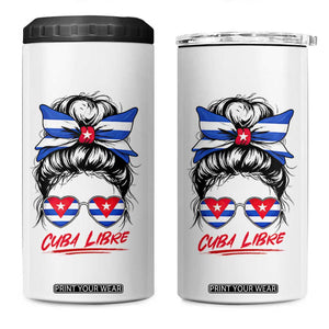 Cuba Libre 4 in 1 Can Cooler Tumbler Messy Bun Cuban Woman Sunglasses TS12 One Size: 16 oz White Print Your Wear