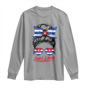 Cuba Libre Long Sleeve Shirt Messy Bun Cuban Woman Sunglasses TS12 Sport Gray Print Your Wear