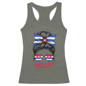 Cuba Libre Racerback Tank Top Messy Bun Cuban Woman Sunglasses TS12 Military Green Print Your Wear