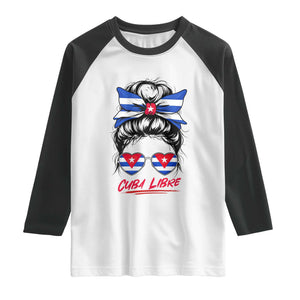 Cuba Libre Raglan Shirt Messy Bun Cuban Woman Sunglasses TS12 White Black Print Your Wear