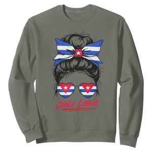 Cuba Libre Sweatshirt Messy Bun Cuban Woman Sunglasses TS12 Military Green Print Your Wear