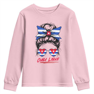 Cuba Libre Youth Sweatshirt Messy Bun Cuban Woman Sunglasses TS12 Light Pink Print Your Wear