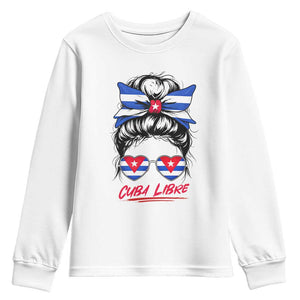 Cuba Libre Youth Sweatshirt Messy Bun Cuban Woman Sunglasses TS12 White Print Your Wear
