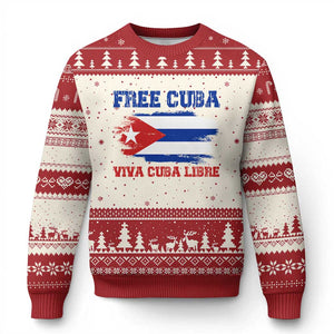 Cuban American Pride Ugly Christmas Sweater Freedom For Cuba TS12 Beige Red Print Your Wear