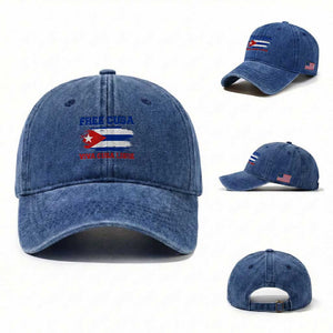 Cuban American Pride Washed Cotton Baseball Cap Freedom For Cuba TS12 Washed Cap Universal Fit Royal Blue Print Your Wear