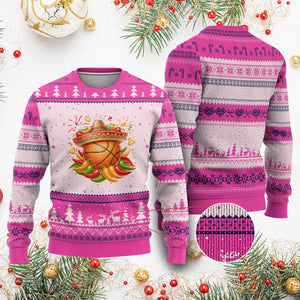 Funny Cinco De Mayo Basketball Ugly Christmas Sweater Mexican Fiesta Hoops Party TS12 Hot Pink Print Your Wear