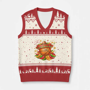 Funny Cinco De Mayo Basketball V-Neck Knit Sweater Vest Mexican Fiesta Hoops Party TS12 Beige Red Print Your Wear
