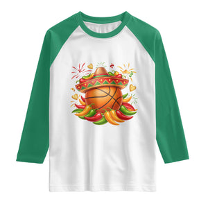 Funny Cinco De Mayo Basketball Raglan Shirt Mexican Fiesta Hoops Party TS12 White Kelly Green Print Your Wear