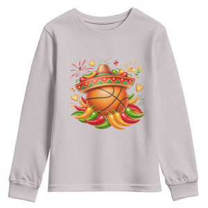 Funny Cinco De Mayo Basketball Youth Sweatshirt Mexican Fiesta Hoops Party TS12 Ice Gray Print Your Wear