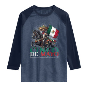 Cinco De Mayo Battle Of Puebla Raglan Shirt Historical Mexican Heritage TS12 Heather Denim Navy Print Your Wear