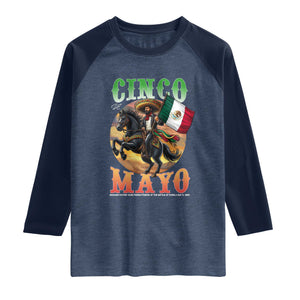 Cinco De Mayo Battle Of Puebla Raglan Shirt Mexican Victory Heritage Pride TS12 Heather Denim Navy Print Your Wear