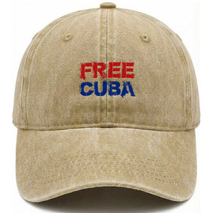 Free Cuba Washed Cotton Baseball Cap Stand With Cuban People Gift TS12 Washed Cap Universal Fit Khaki Print Your Wear