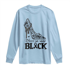 In May We Wear Black Long Sleeve Shirt Skin Cancer Support Gift For Her TS12 Light Blue Print Your Wear