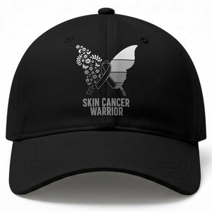 Floral Butterfly Melanoma Awarenes Baseball Cap Black Ribbon Warrior Support Gift TS12 Print Your Wear