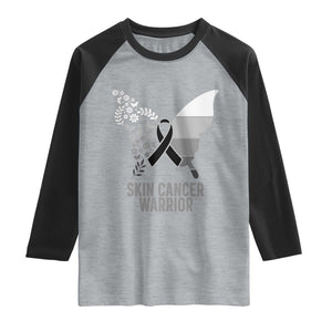 Floral Butterfly Melanoma Awarenes Raglan Shirt Black Ribbon Warrior Support Gift TS12 Heather Gray Black Print Your Wear