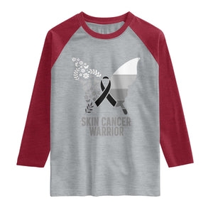 Floral Butterfly Melanoma Awarenes Raglan Shirt Black Ribbon Warrior Support Gift TS12 Heather Gray Heather Red Print Your Wear