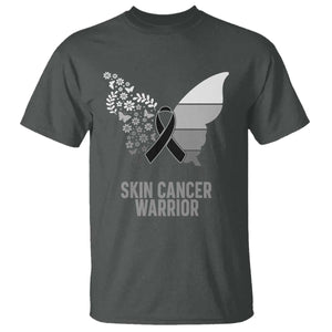 Floral Butterfly Melanoma Awarenes T Shirt Black Ribbon Warrior Support Gift TS12 Dark Heather Print Your Wear