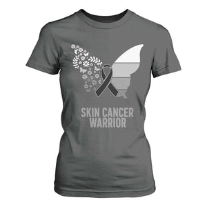 Floral Butterfly Melanoma Awarenes T Shirt For Women Black Ribbon Warrior Support Gift TS12 Dark Heather Print Your Wear