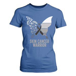 Floral Butterfly Melanoma Awarenes T Shirt For Women Black Ribbon Warrior Support Gift TS12 Royal Blue Print Your Wear