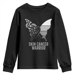 Floral Butterfly Melanoma Awarenes Youth Sweatshirt Black Ribbon Warrior Support Gift TS12 Black Print Your Wear
